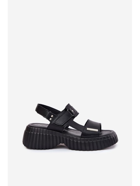 Leather Women's Platform Sandals Black Mertella