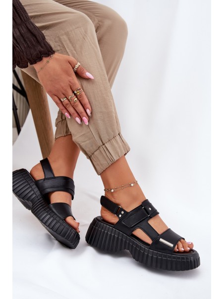 Leather Women's Platform Sandals Black Mertella