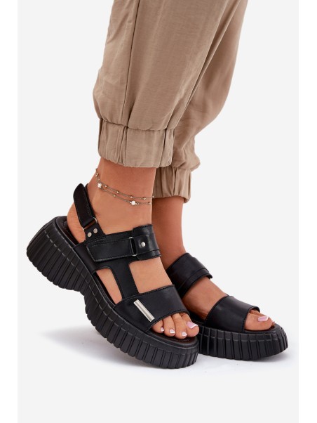 Leather Women's Platform Sandals Black Mertella