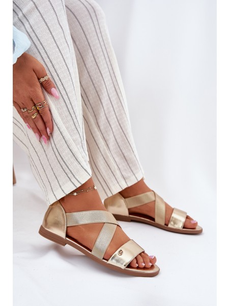 Womens flat sandals with elastic straps gold Marinea