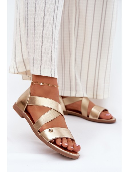 Womens flat sandals with elastic straps gold Marinea