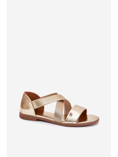 Womens flat sandals with elastic straps gold Marinea