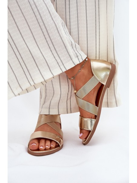 Womens flat sandals with elastic straps gold Marinea