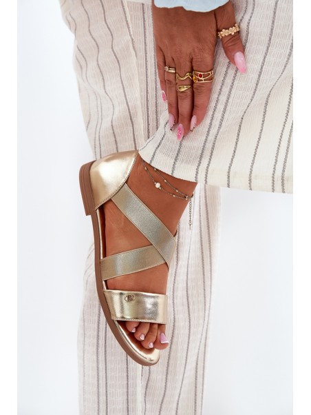 Womens flat sandals with elastic straps gold Marinea