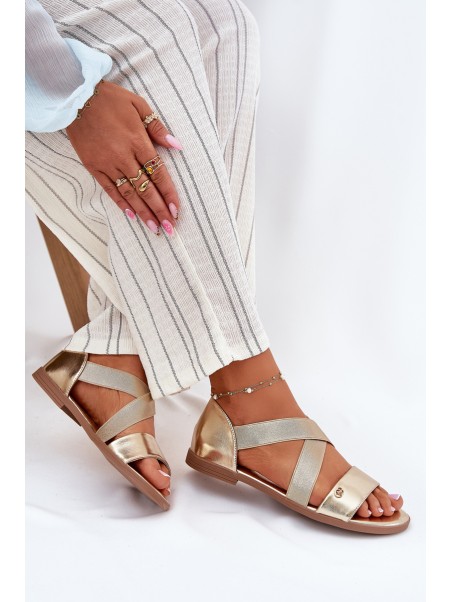 Womens flat sandals with elastic straps gold Marinea