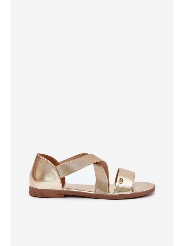 Womens flat sandals with elastic straps gold Marinea