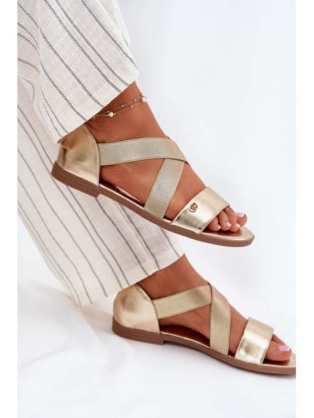 Womens flat sandals with elastic straps gold Marinea
