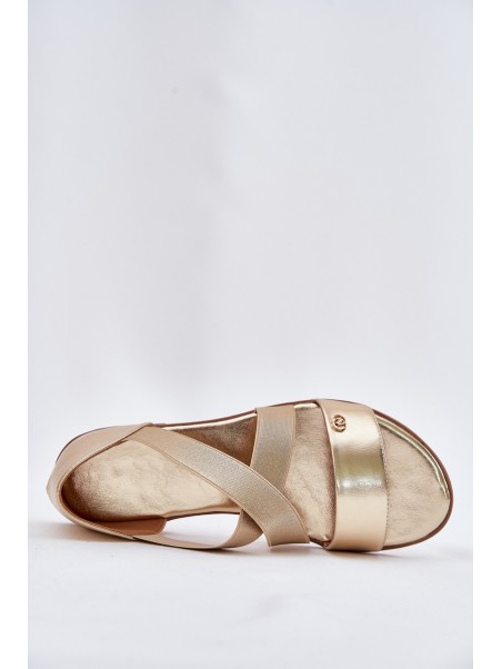 Womens flat sandals with elastic straps gold Marinea