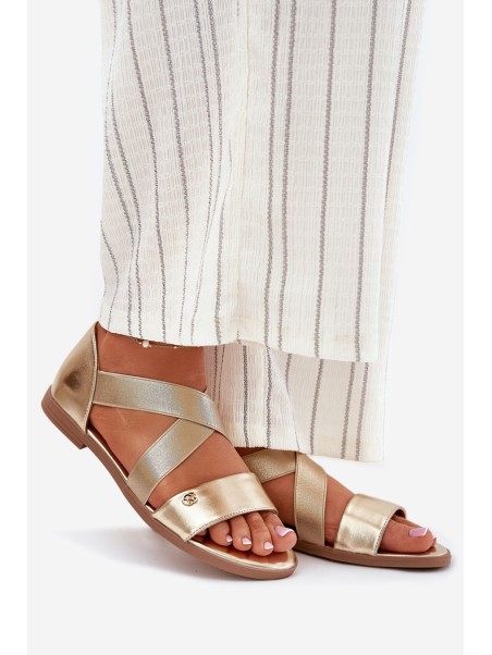 Womens flat sandals with elastic straps gold Marinea