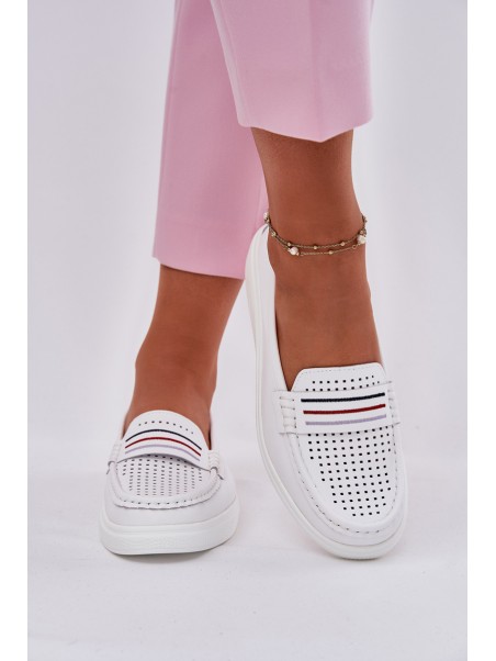 Ladies Leather Moccasins White Dovema