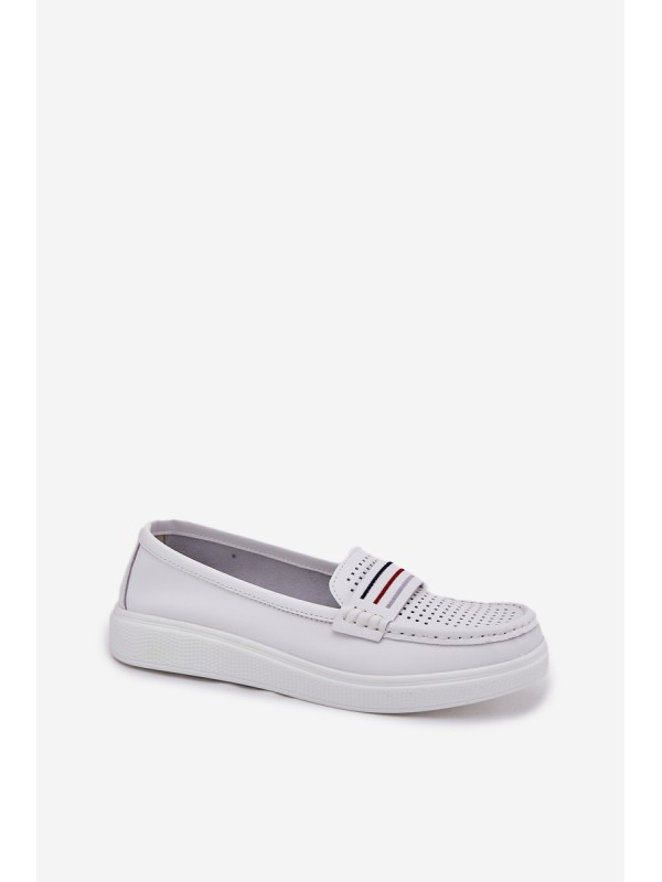 Ladies Leather Moccasins White Dovema