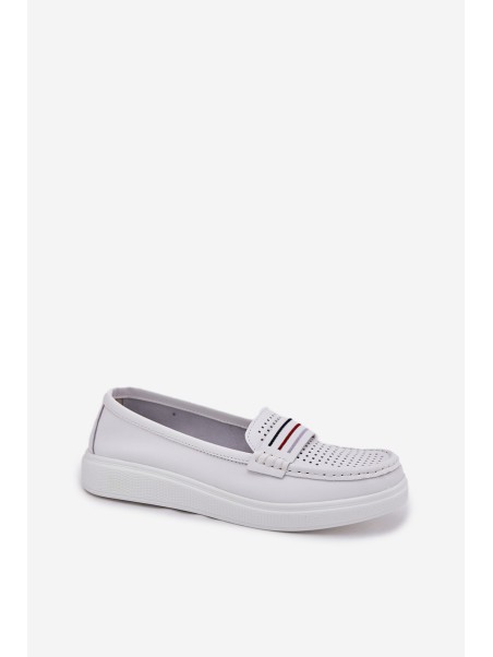 Ladies Leather Moccasins White Dovema
