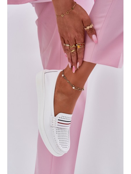Ladies Leather Moccasins White Dovema