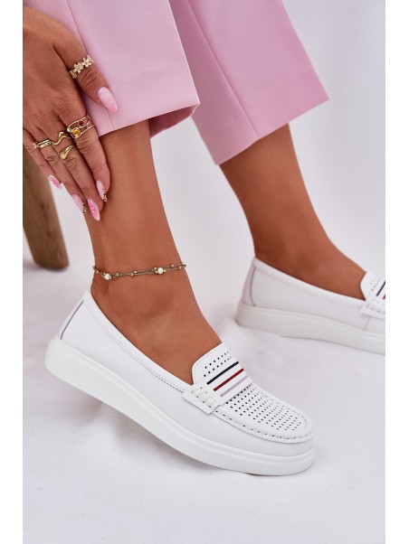 Ladies Leather Moccasins White Dovema