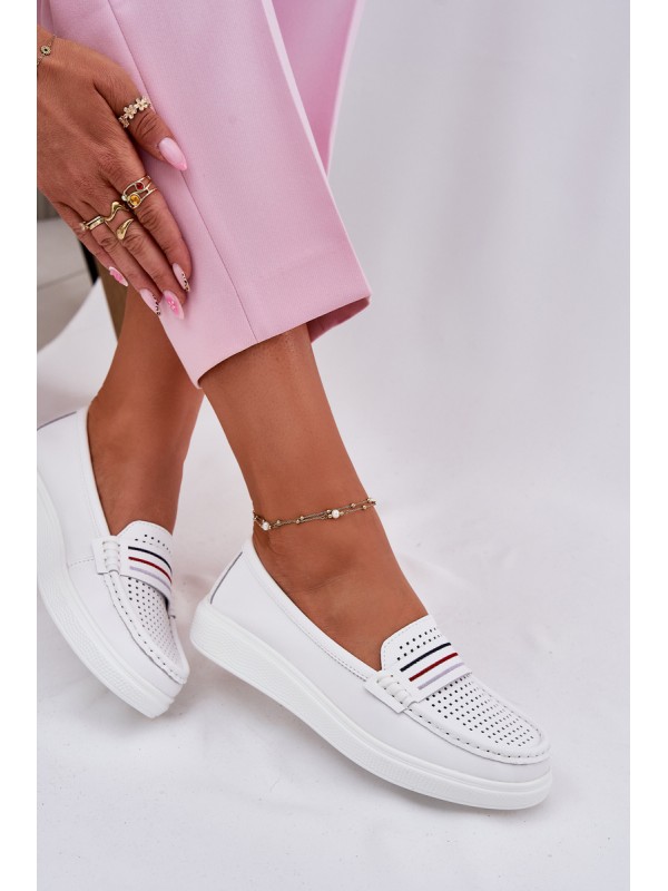 Ladies Leather Moccasins White Dovema