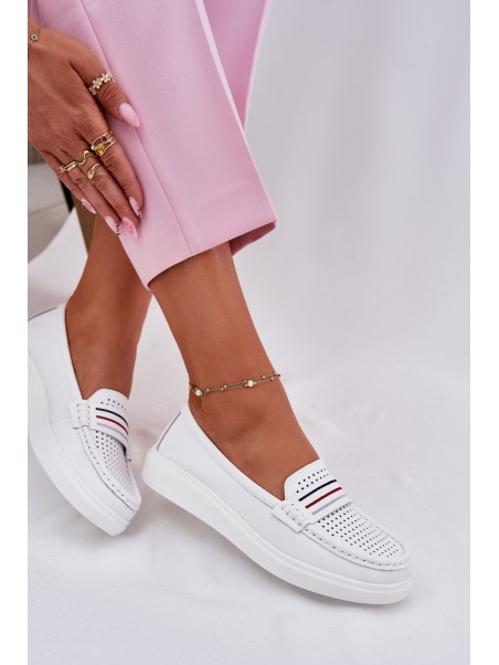 Ladies Leather Moccasins White Dovema