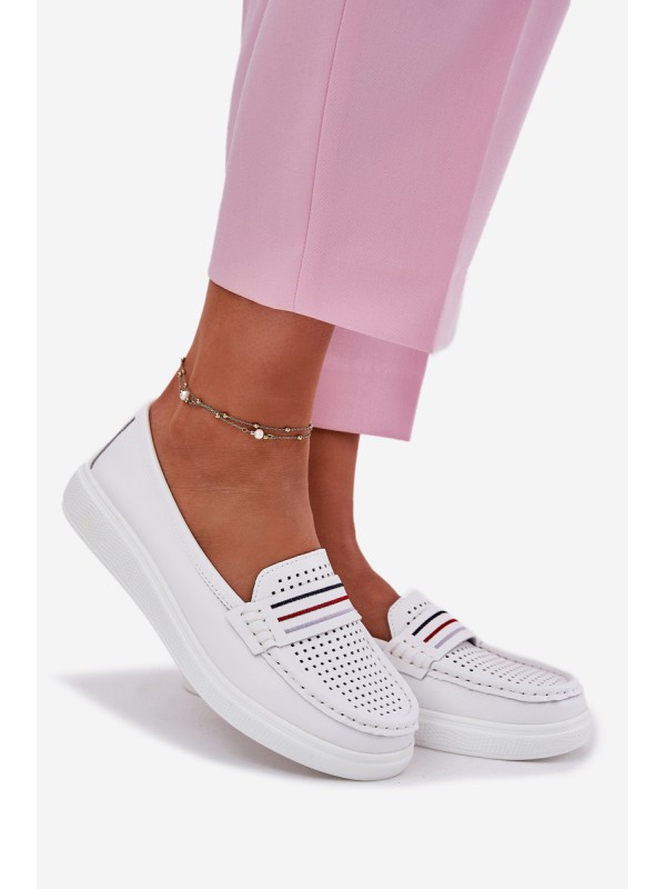Ladies Leather Moccasins White Dovema