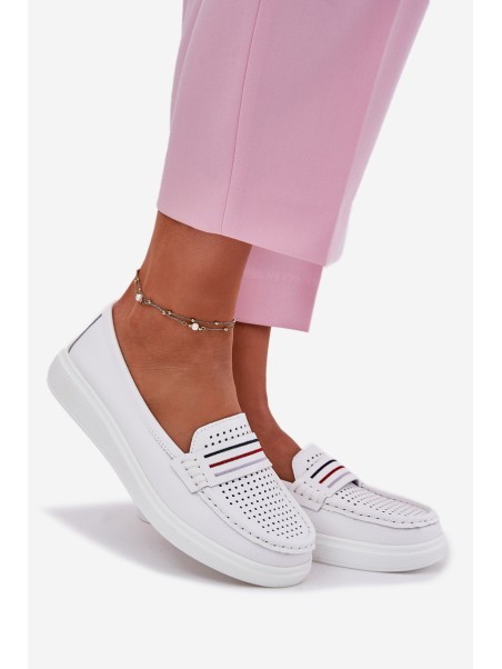 Ladies Leather Moccasins White Dovema