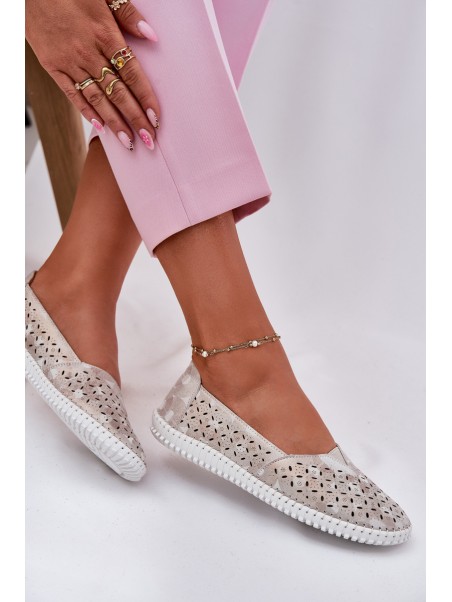 Suede perforated women's loafers gold-gray Chulieta
