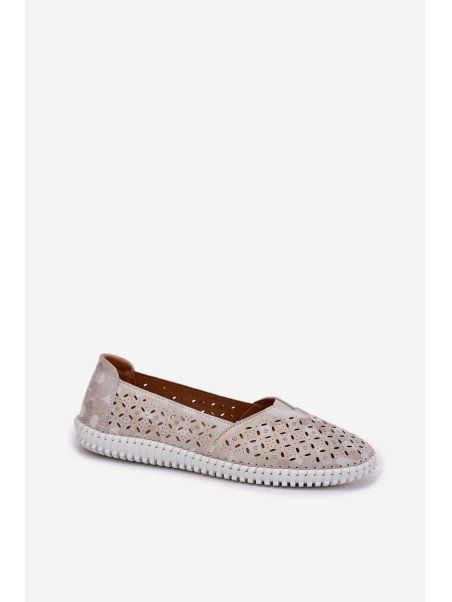 Suede perforated women's loafers gold-gray Chulieta