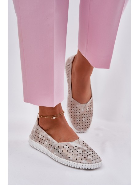 Suede perforated women's loafers gold-gray Chulieta