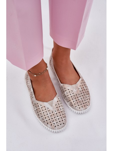 Suede perforated women's loafers gold-gray Chulieta
