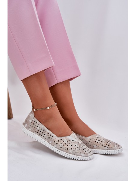 Suede perforated women's loafers gold-gray Chulieta
