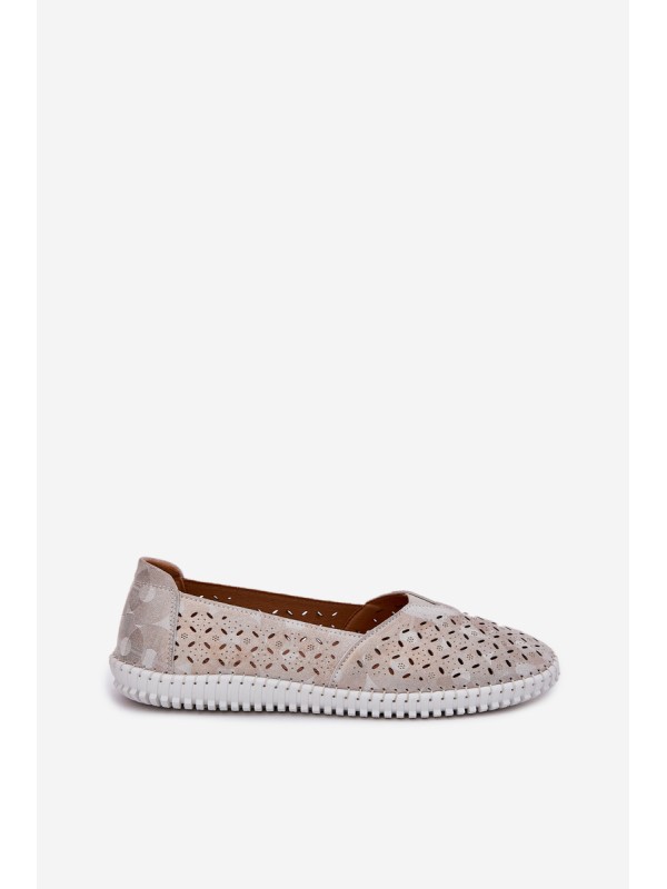 Suede perforated women's loafers gold-gray Chulieta