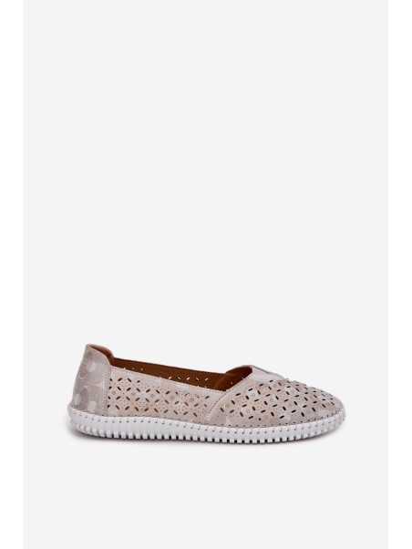 Suede perforated women's loafers gold-gray Chulieta