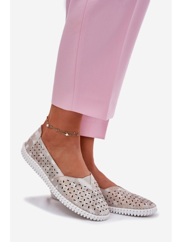 Suede perforated women's loafers gold-gray Chulieta