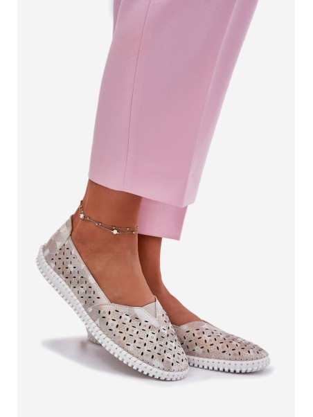 Suede perforated women's loafers gold-gray Chulieta