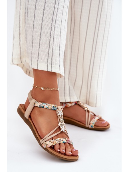 Womens Sandals With Clips And Braided Straps Beige Nusoreth