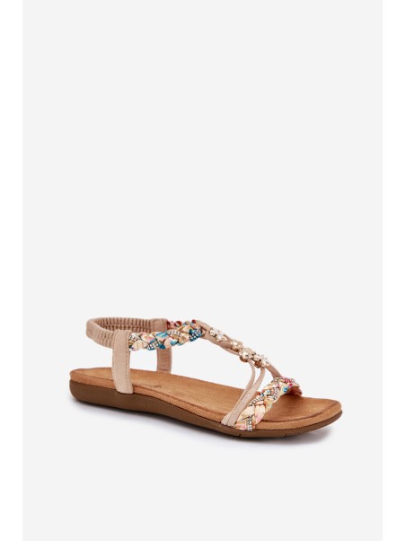 Womens Sandals With Clips And Braided Straps Beige Nusoreth