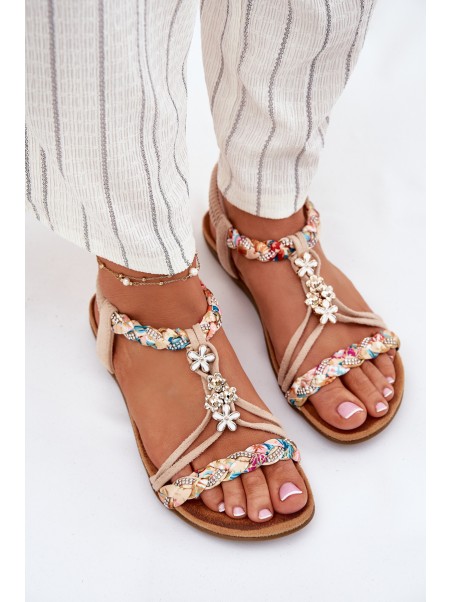Womens Sandals With Clips And Braided Straps Beige Nusoreth