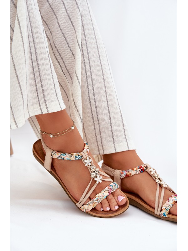Womens Sandals With Clips And Braided Straps Beige Nusoreth
