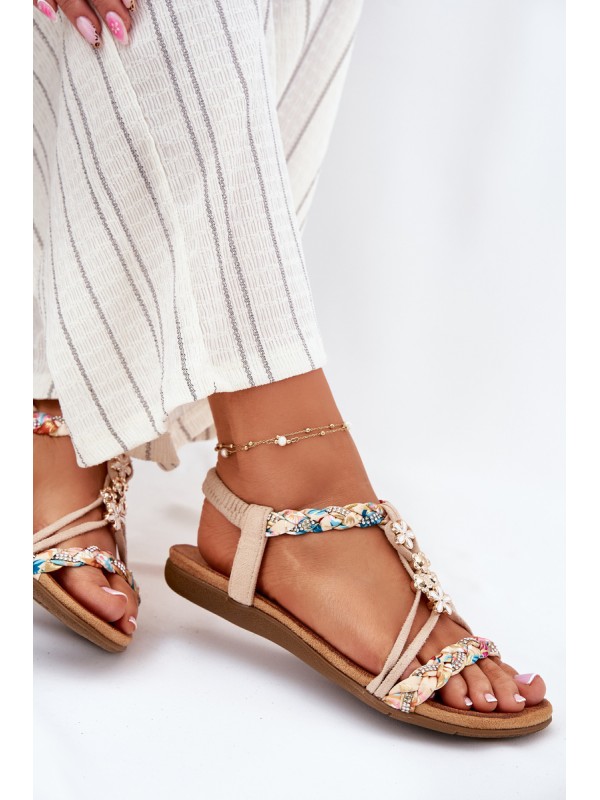 Womens Sandals With Clips And Braided Straps Beige Nusoreth