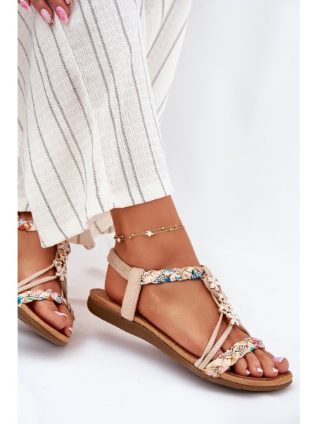 Womens Sandals With Clips And Braided Straps Beige Nusoreth