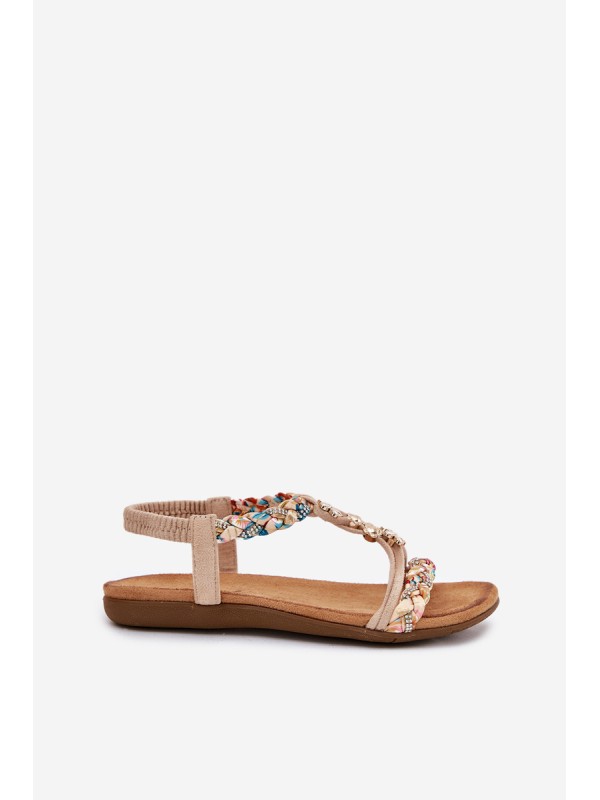 Womens Sandals With Clips And Braided Straps Beige Nusoreth