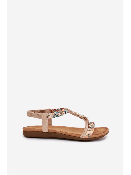 Womens Sandals With Clips And Braided Straps Beige Nusoreth