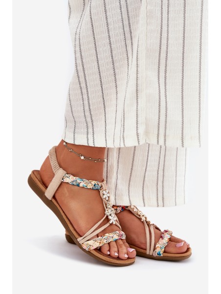 Womens Sandals With Clips And Braided Straps Beige Nusoreth