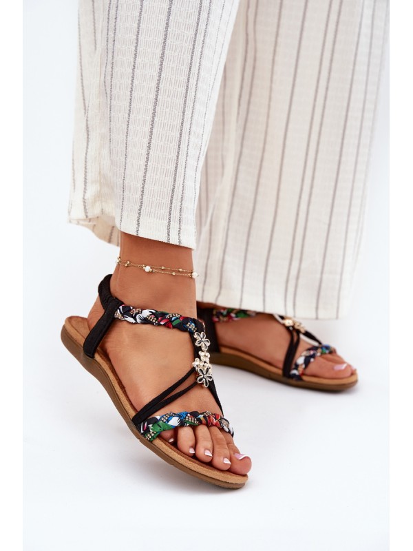 Women's Sandals With Pins And Braided Straps Black Nusoreth