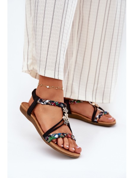 Women's Sandals With Pins And Braided Straps Black Nusoreth