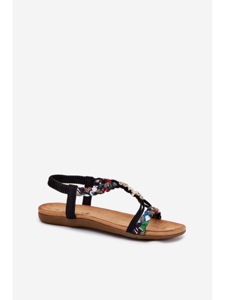 Women's Sandals With Pins And Braided Straps Black Nusoreth