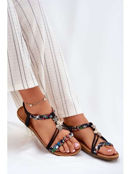 Women's Sandals With Pins And Braided Straps Black Nusoreth