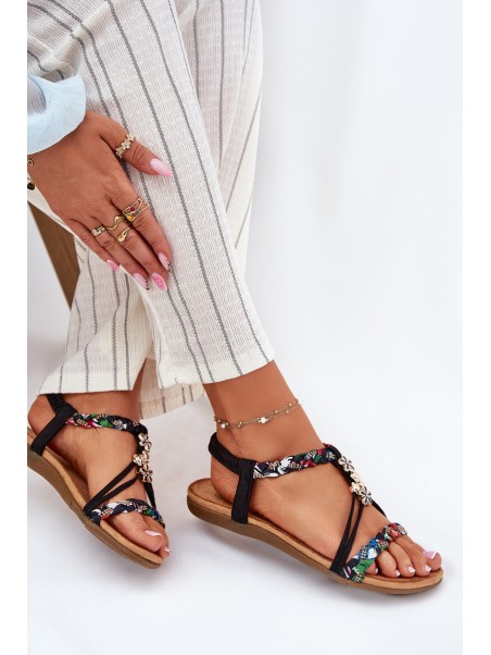 Women's Sandals With Pins And Braided Straps Black Nusoreth