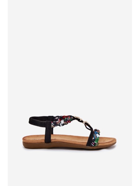 Women's Sandals With Pins And Braided Straps Black Nusoreth