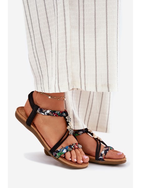 Women's Sandals With Pins And Braided Straps Black Nusoreth