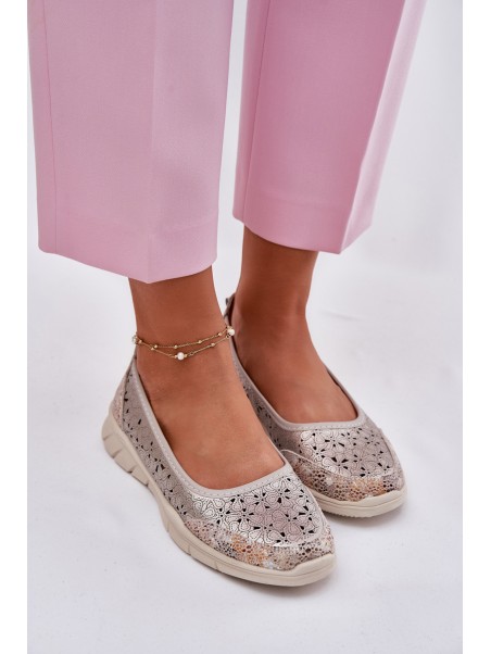 Leather Perforated Lightweight Ballerinas Gold Leaneila