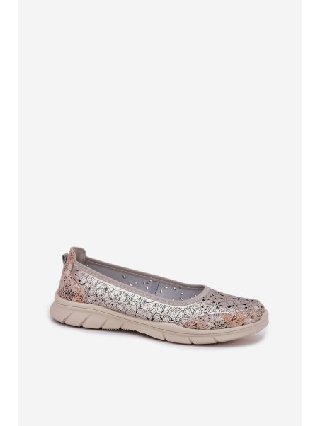 Leather Perforated Lightweight Ballerinas Gold Leaneila