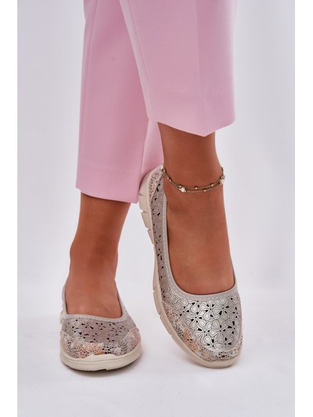 Leather Perforated Lightweight Ballerinas Gold Leaneila